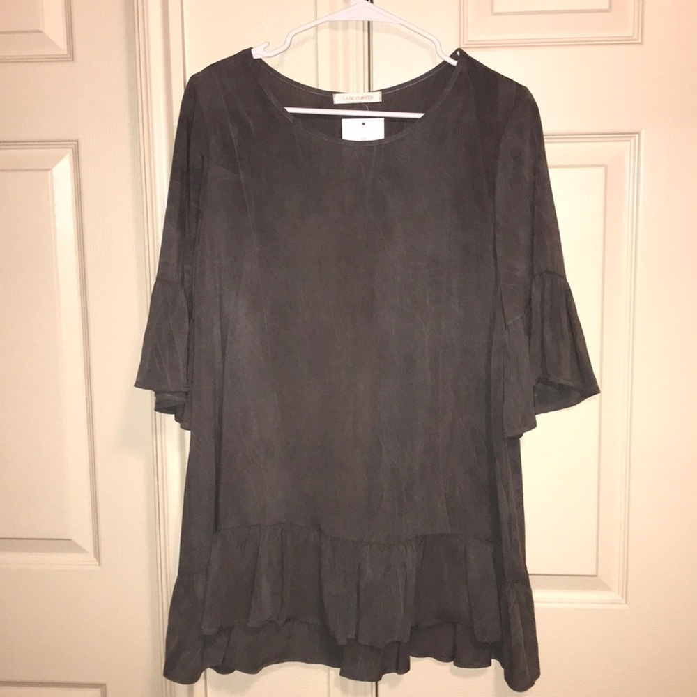 Charcoal long top with bell sleeves